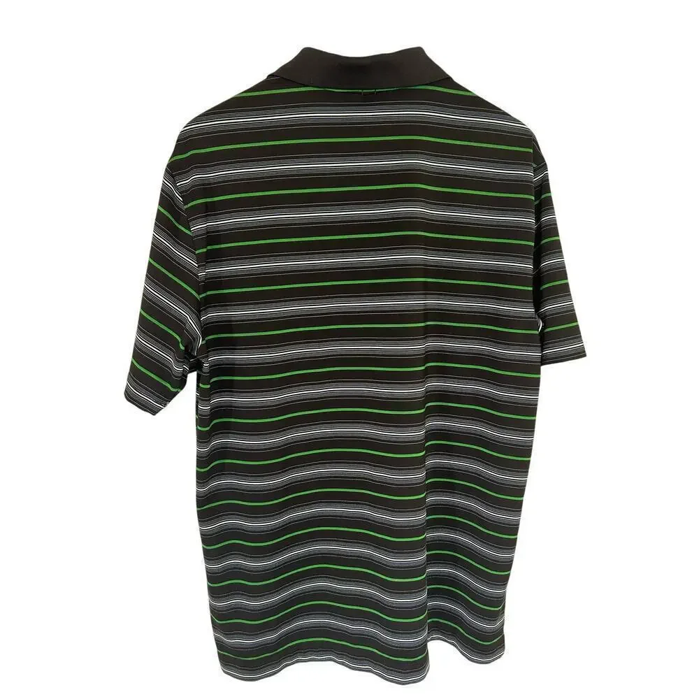 Nike Men’s Dri-Fit Golf Shirt Polo Style Size L Black With Green & White Stripes